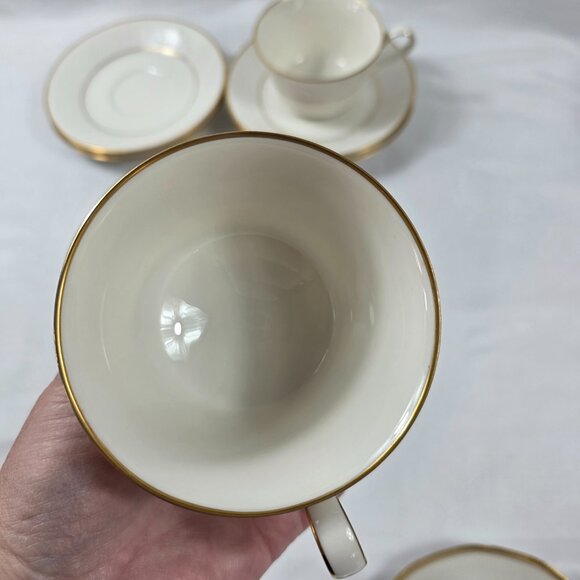 Noritake Tulane Cups & Saucers (2 Cups 4 Saucers) White Scrolls Gold Ring & Rim - Picture 10 of 15